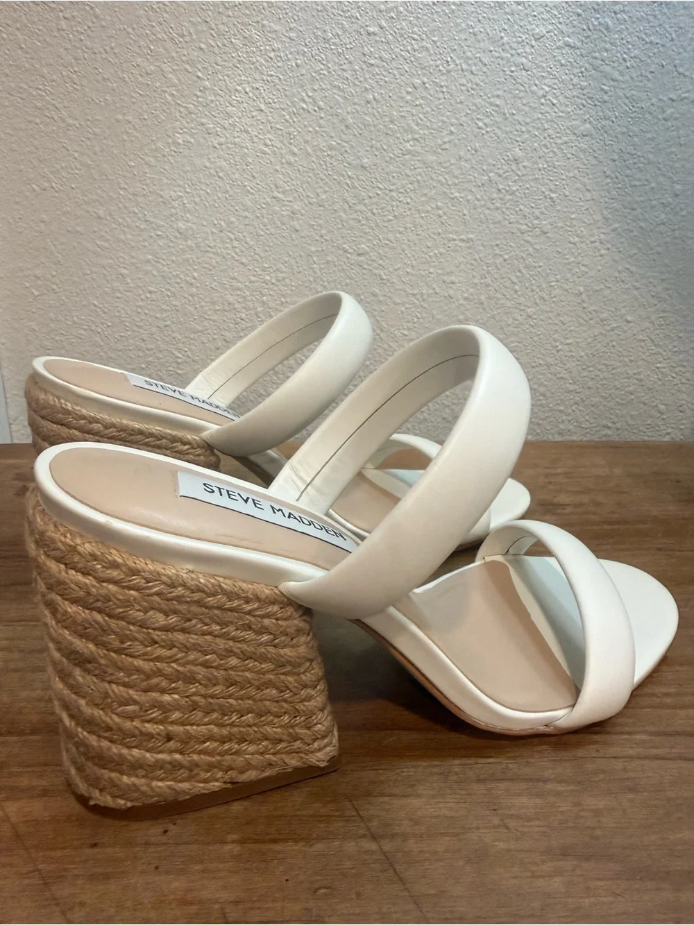 Steve Madden Marcella White Leather Espadrille Block Heel Sandals Size 6 EUC